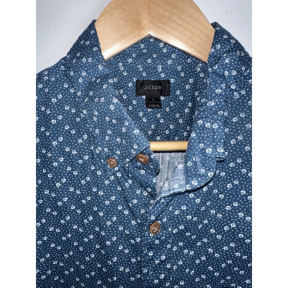 J. Crew Short Sleeve Button Down Shirt Mens Size L Large‎ Blue Geometric Print